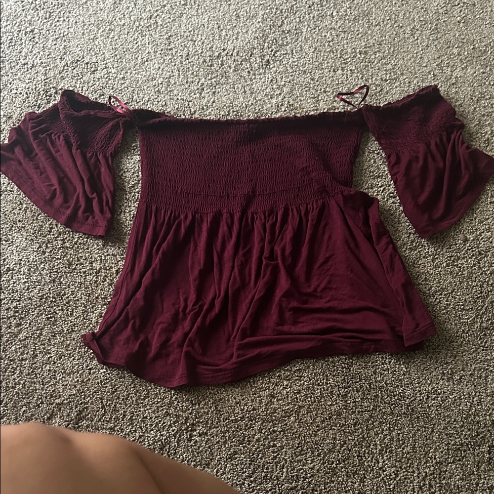Ambiance Burgundy Off-Shoulder Blouse